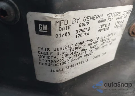 2006 Saturn Ion 2 z USA, uszkodzony, nr VIN 1G8AJ55F46Z175023